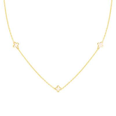 750 Yellow Gold & Mother-of-Pearl Clover Necklace, Length 41 cm to 43 cm, Width 1.65 mm - Emanessence