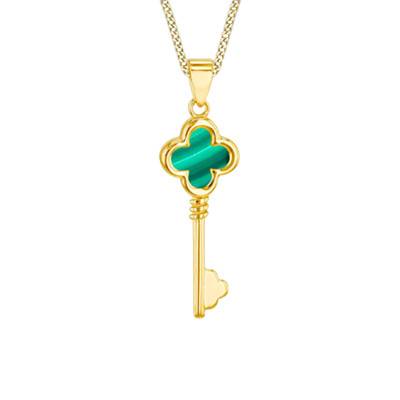 Pendentif Clé Trèfle en Or Jaune 375 & Malachite - Emanessence