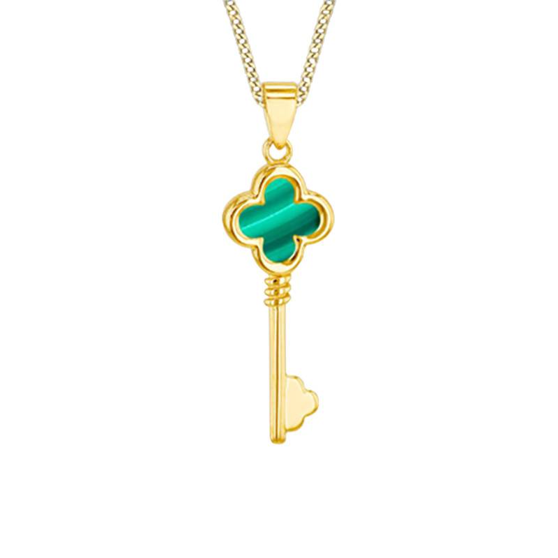 375 Yellow Gold & Malachite Clover Key Pendant - Emanessence