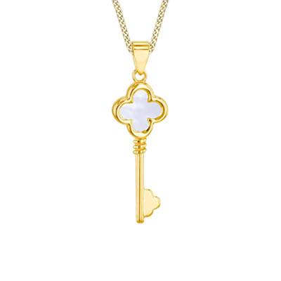 Pendentif Clé Trèfle en Or Jaune 375 & Nacre - Emanessence