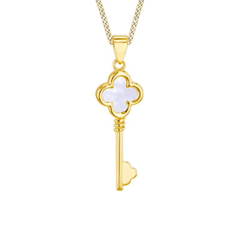 Clover Key Pendant in 375 Yellow Gold & Mother-of-Pearl - Emanessence