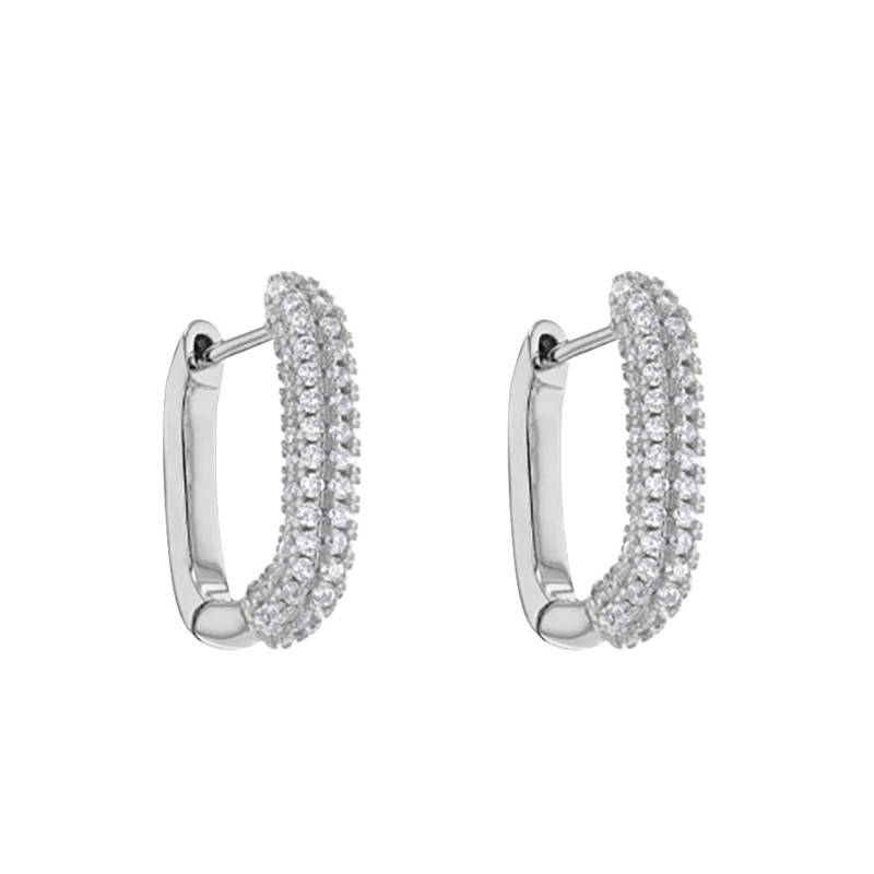 925 Silver White Cubic Zirconia Hoop Earrings - Emanessence