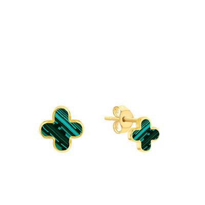 Boucles d'oreilles Trèfles en Or Jaune 750 & Malachites - Emanessence
