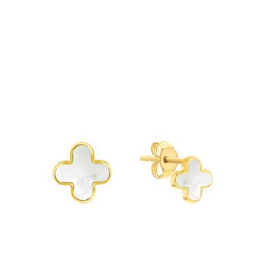 Boucles d'oreilles Trèfles en Or Jaune 750 & Nacres Blanches - Emanessence