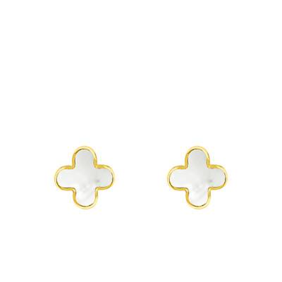 Boucles d'oreilles Trèfles en Or Jaune 750 & Nacres Blanches - Emanessence