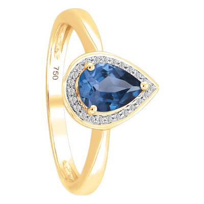 Bague, Or Jaune 750, London Blue Topaze Poire & Diamants - Bloomingstone