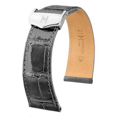 Watch Strap Leather Savoir Selection Alligator Shiny Gray - Hirsch