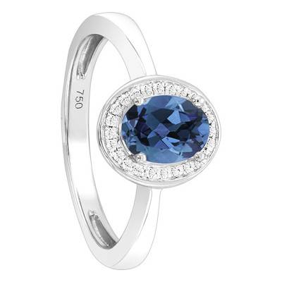 Bague London Blue Topaze Ovale Or Blanc 750 & Diamants - Bloomingstone