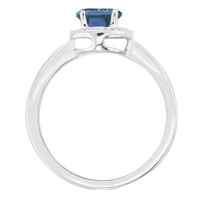 Bague London Blue Topaze Ovale Or Blanc 750 & Diamants - Bloomingstone