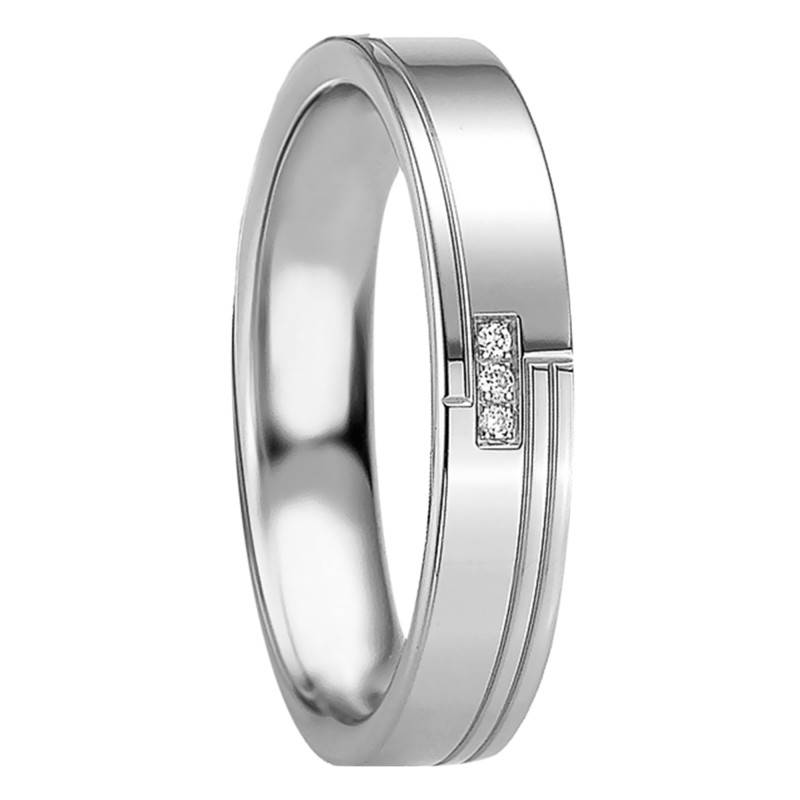 Olympe Comfort Ribbon 925/1000 Silver and Diamond Wedding Ring, Width 4.50 mm - Breuning