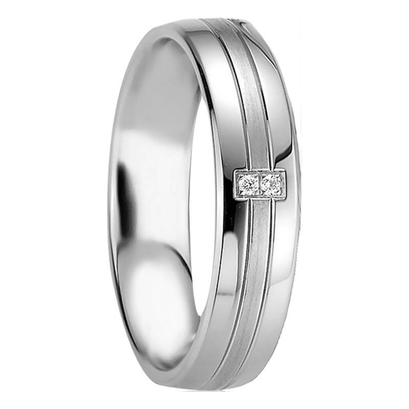 Smolikas Half-Domed Comfort-Fit Silver & Diamond Wedding Ring - Breuning
