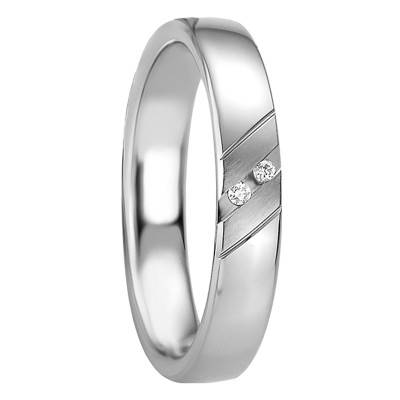 Aroania 925/1000 Silver & Diamond Comfort-Fit Domed Wedding Ring - Breuning