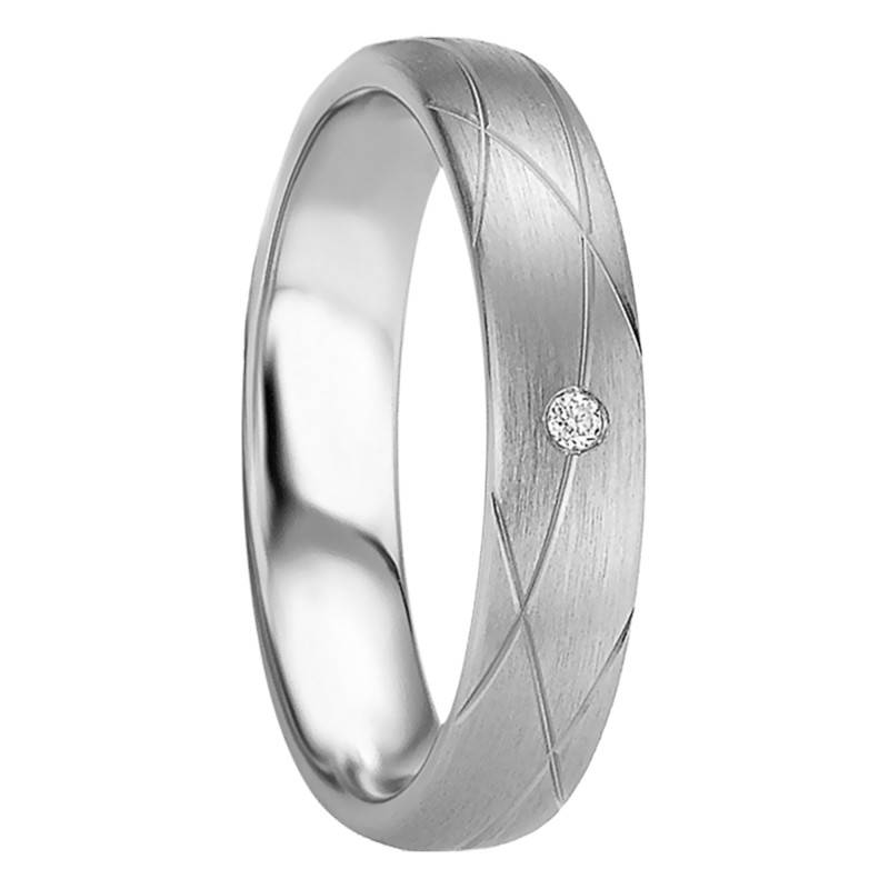 Silver & Diamond Half-Dome Comfort-Fit Voras Wedding Ring - Breuning