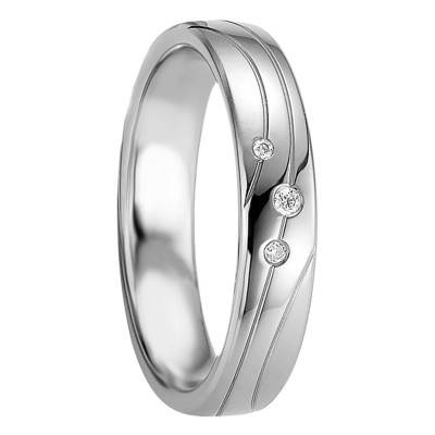 925 Sterling Silver Grammos Half-Dome Comfort-Fit Wedding Ring & Diamonds, Width 4.50 mm - Breuning