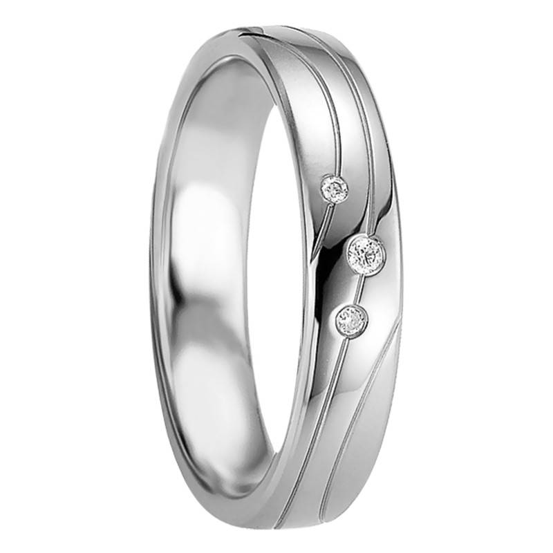 925 Sterling Silver Grammos Half-Dome Comfort-Fit Wedding Ring & Diamonds, Width 4.50 mm - Breuning