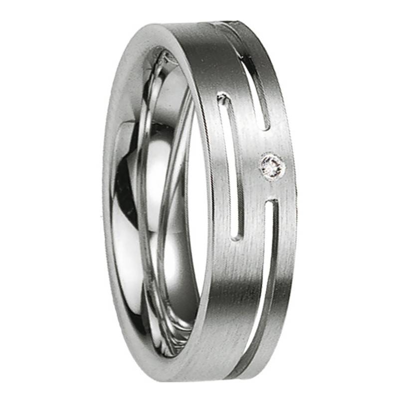 925 Silver & Diamond Tébhesos Ribbon Comfort-Fit Wedding Ring - Breuning