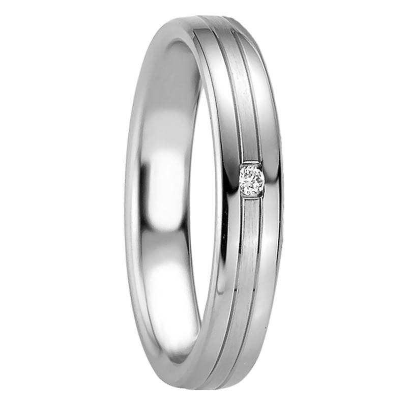 Silver & Diamond Half-Domed Comfort-Fit Wedding Ring Taygète - Breuning