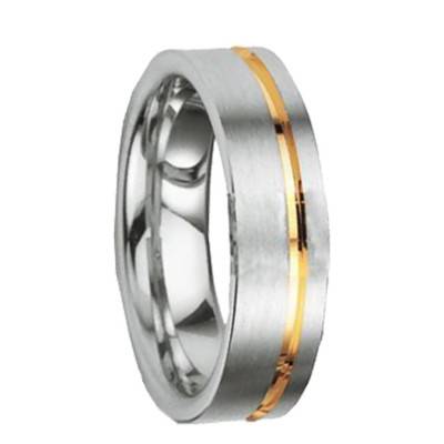 Alliance Ruban Confort Nauplios en Argent 925 à Sillon Plaqué Or, Largeur 6 mm - Breuning