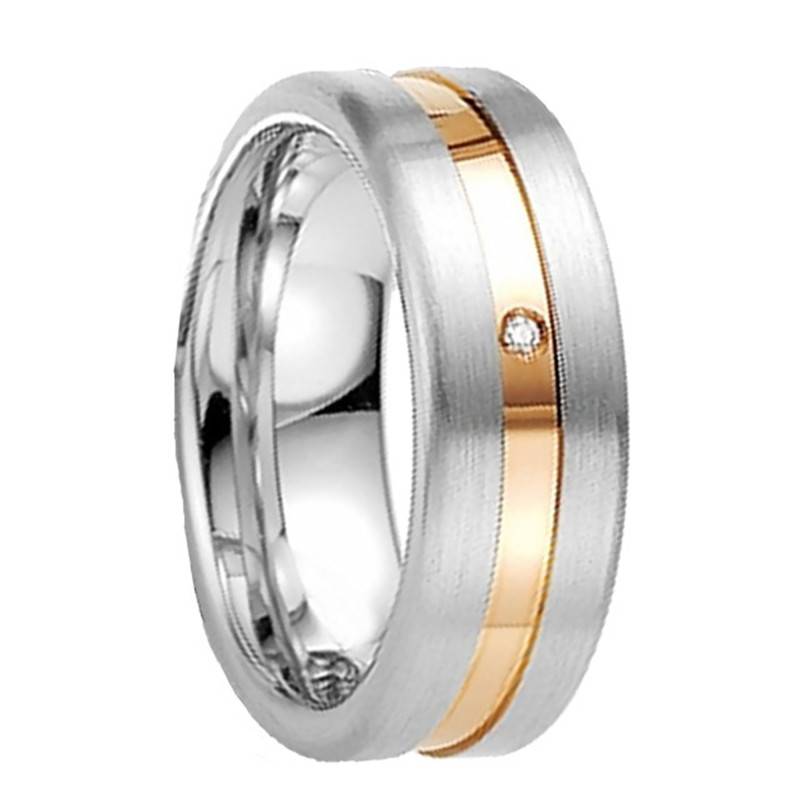 Silver Rose Gold-Plated & Diamond Concave Comfort Vargeria Wedding Ring - Breuning
