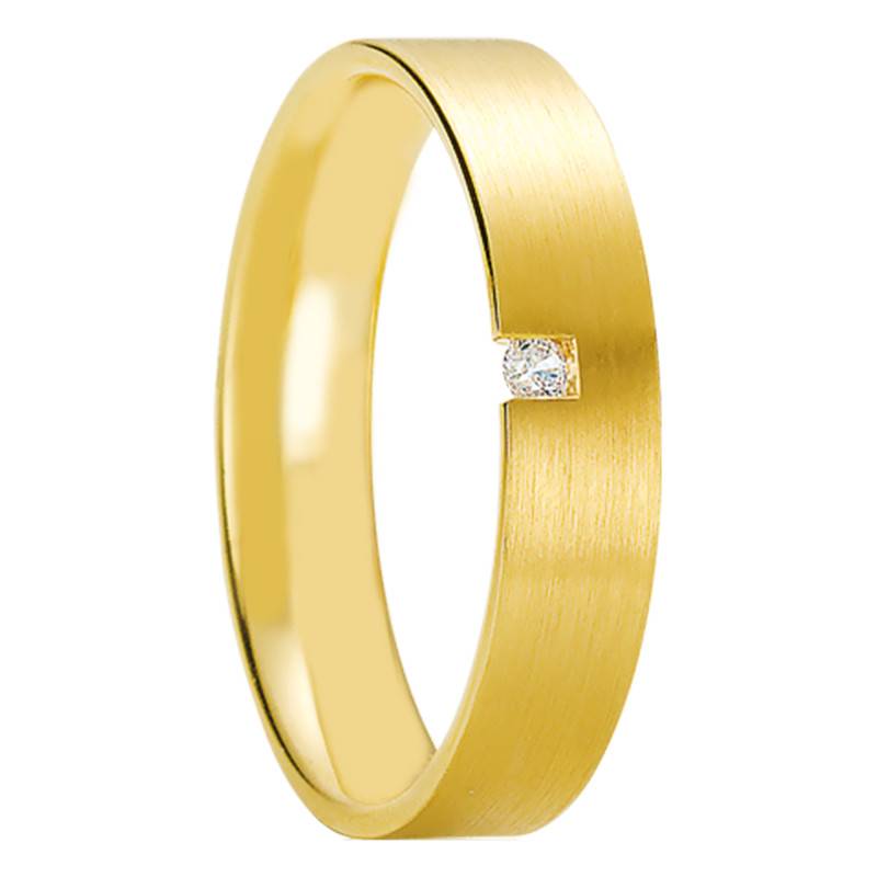 750/1000 Yellow Gold & Diamond Brushed Comfort Fit Ribbon Wedding Ring Glyfáda, Width 4.50 mm - Breuning
