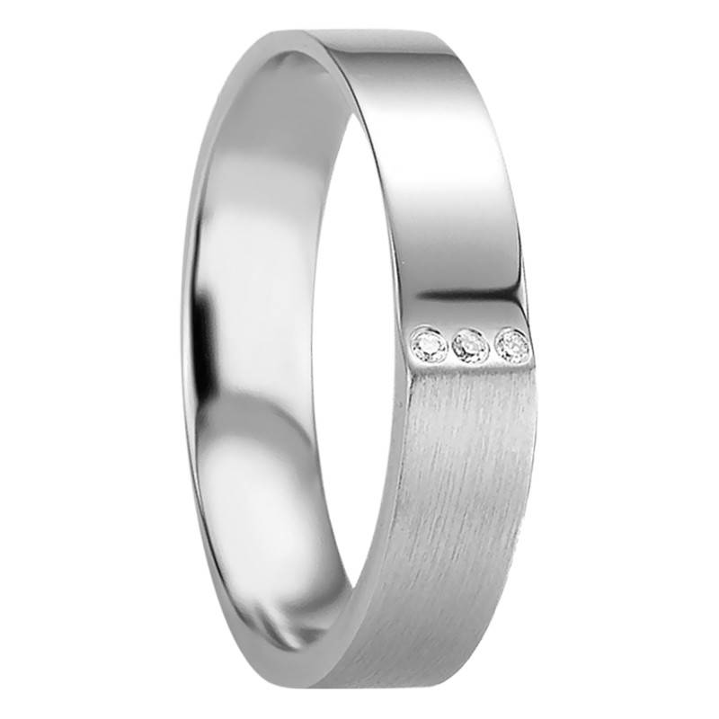 Cyllène 925 Silver & Diamond Half-Brushed Half-Polished Comfort-Fit Ribbon Wedding Ring, Width 4.5 mm - Breuning