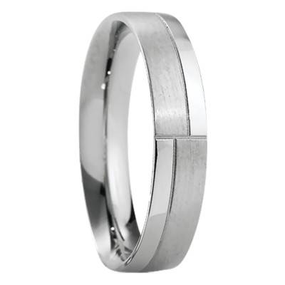 Alliance Ruban Confort Ikaria Brossé Polie en Or Blanc 750, Largeur 5 mm - Breuning
