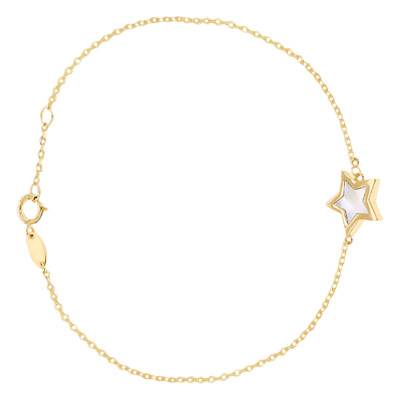 375 Yellow Gold & White Mother-of-Pearl Star Bracelet, Adjustable Length 19 cm - Emanessence