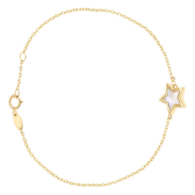 375 Yellow Gold & White Mother-of-Pearl Star Bracelet, Adjustable Length 19 cm - Emanessence