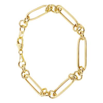 375 Yellow Gold Hollow Fancy Link Bracelet, Length 19 cm, Width 6.50 mm - Emanessence