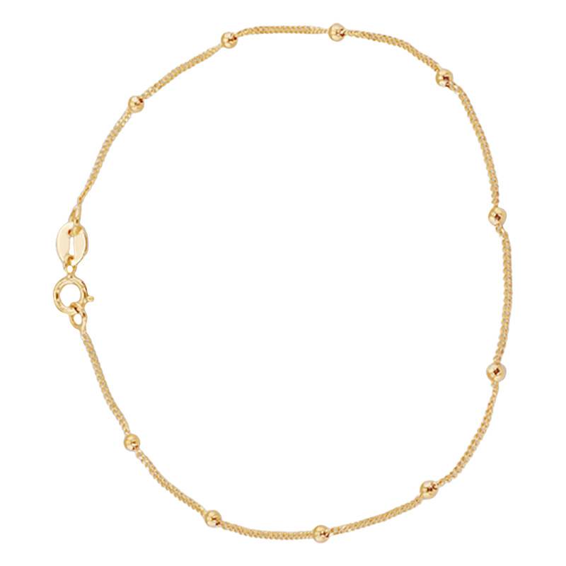 "Yellow Gold Curb Chain & Beads Bracelet, Length 18 cm, Width 0.70 mm" - Emanessence