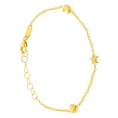 375/1000 Yellow Gold Moon, Star & Heart Bracelet, Adjustable Length 14 cm, Width 5 mm - Emanessence