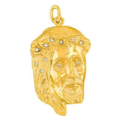 Yellow Gold Christ Head Pendant with Zirconia - Vandona