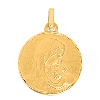 750 Yellow Gold Virgin and Child Medal, Diameter 18 mm - Vandona