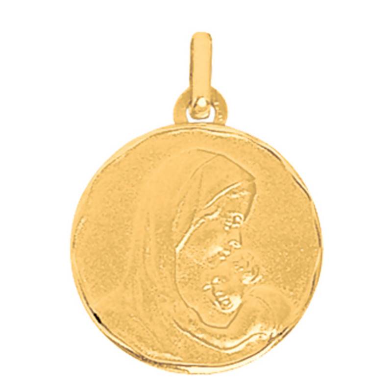750 Yellow Gold Virgin and Child Medal, Diameter 18 mm - Vandona