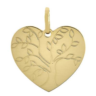 Yellow 750 Gold Heart Tree of Life Pendant, 17 mm Diameter - Vandona