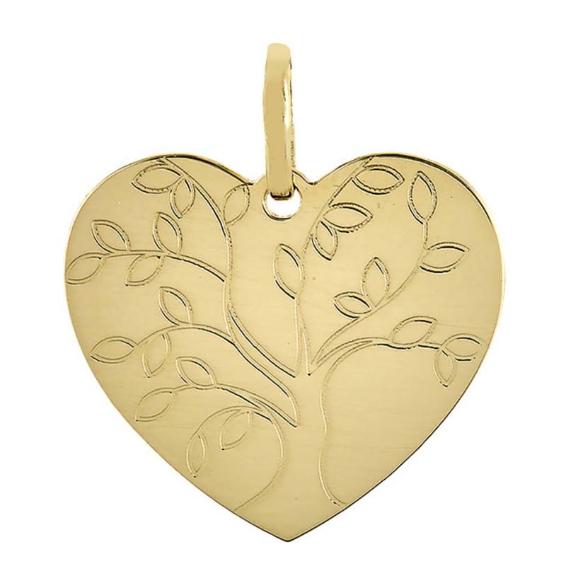 Yellow 750 Gold Heart Tree of Life Pendant, 17 mm Diameter - Vandona