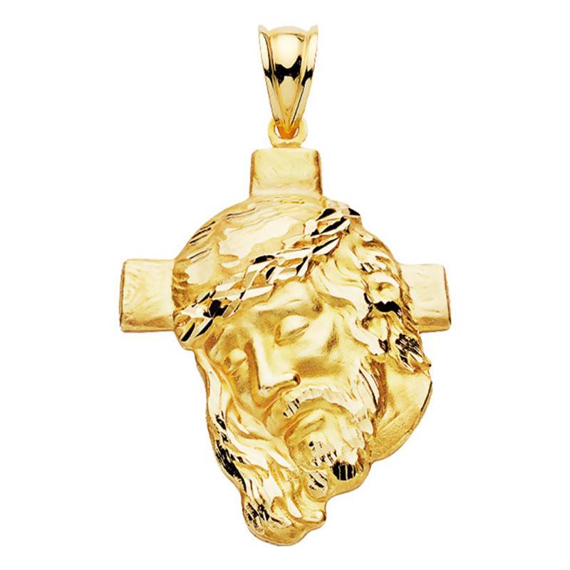 750/1000 Yellow Gold Cross and Portrait of Christ Pendant - Lumiosa