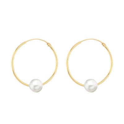 "Yellow Gold & Freshwater Pearl Hoop Earrings, Diameter 18.50 mm" - Emanessence