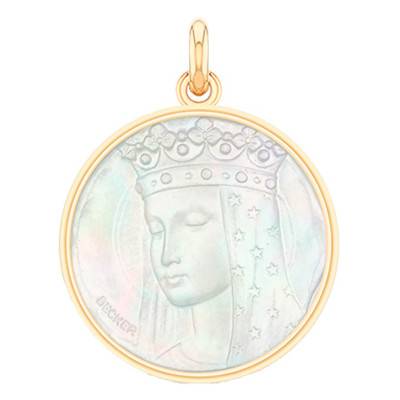 Médaille Vierge au Voile Etoilé Nacre & Or Jaune 750, Diamètre 18 mm à 22 mm - Becker