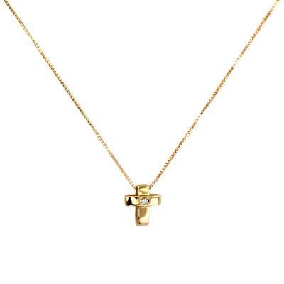 9K (375) or 18K (750) Yellow Gold & Diamond Cross Necklace, Length 42 cm - Vandona