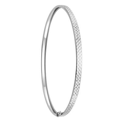 "White Gold Diamond-Cut Flat Tube Bangle" - Emanessence