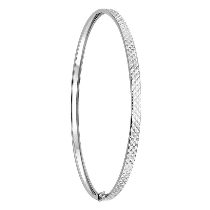 "White Gold Diamond-Cut Flat Tube Bangle" - Emanessence