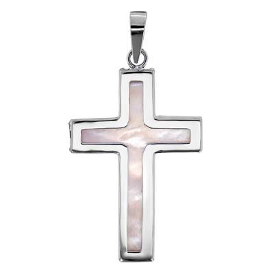 Croix Plate Cœur Nacré Or Blanc 375 - Vandona