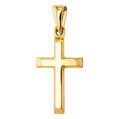 750/1000 Yellow Gold Hollow Domed Beveled Cross - Vandona