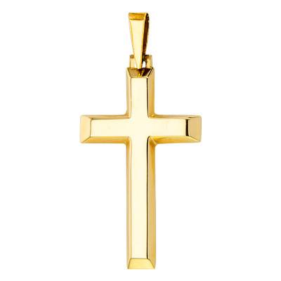 750/1000 Yellow Gold Hollow Domed Beveled Cross - Vandona
