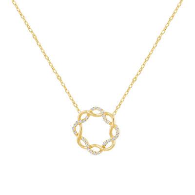 Collier Cercle Torsadé en Or Jaune 375 & Zircones Blanches, Longueur 40 à 43 cm, Largeur 1,50 mm - Emanessence