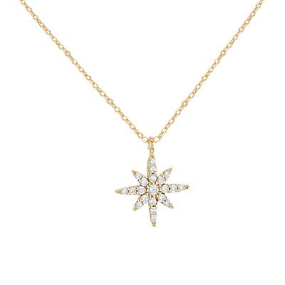 North Star 375 Yellow Gold & White Zirconium Oxide Necklace, Length 43 cm to 46 cm - Emanessence