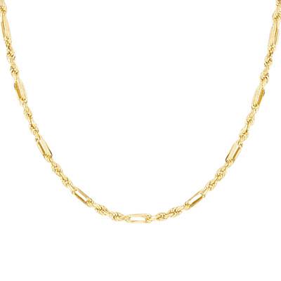 Chaîne Maille Figaro Creuse Diamantée en Or Jaune 375, Longueur 46 cm, Largeur 1,40 mm - Emanessence