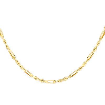Chaîne Maille Figaro Creuse Diamantée en Or Jaune 375, Longueur 46 cm, Largeur 1,40 mm - Emanessence