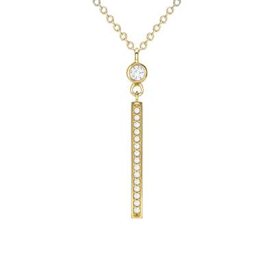 375/1000 Yellow Gold & White Zirconium Oxide Bar Necklace, Length 41 cm to 46 cm, Width 1.30 mm - Emanessence